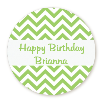 Chevron Sage Green - Round Personalized Birthday Party Sticker Labels