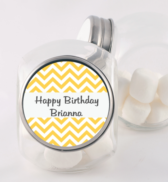 Chevron Yellow - Personalized Birthday Party Candy Jar