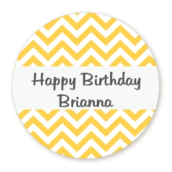 Chevron Yellow - Round Personalized Birthday Party Sticker Labels