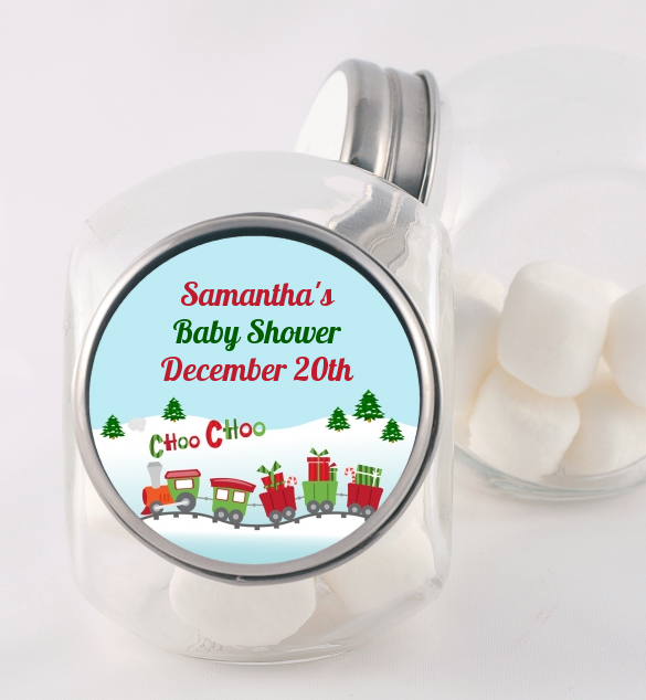 Choo Choo Train Christmas Wonderland - Personalized Baby Shower Candy Jar