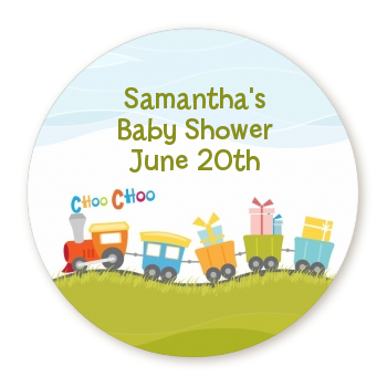 Choo Choo Train - Round Personalized Baby Shower Sticker Labels