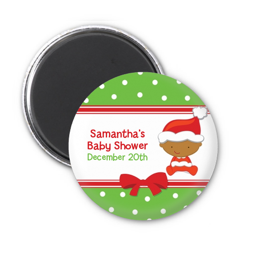 Christmas Baby African American - Personalized Baby Shower Magnet Favors