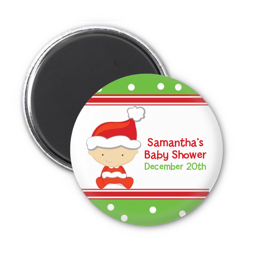 Christmas Baby Caucasian - Personalized Baby Shower Magnet Favors