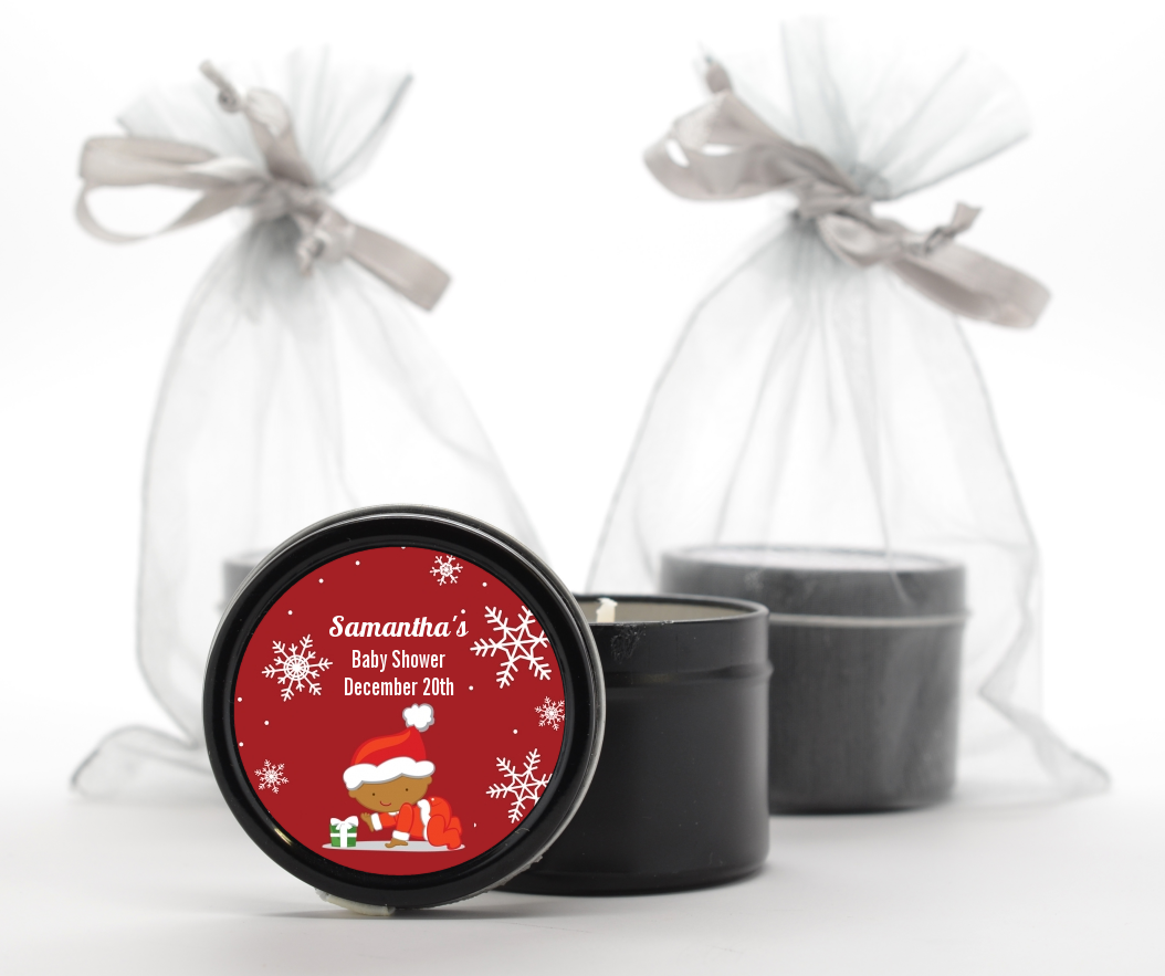Christmas Baby Snowflakes African American - Baby Shower Black Candle Tin Favors