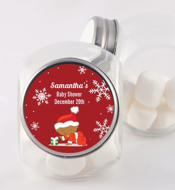 Christmas Baby Snowflakes African American - Personalized Baby Shower Candy Jar