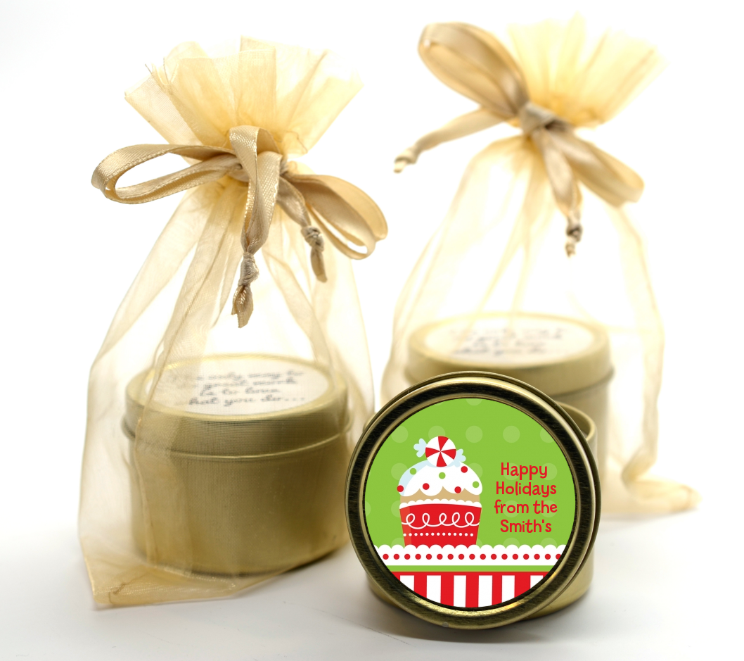 Christmas Cupcake - Christmas Gold Tin Candle Favors