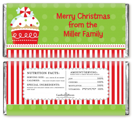 Christmas Cupcake - Personalized Christmas Candy Bar Wrappers