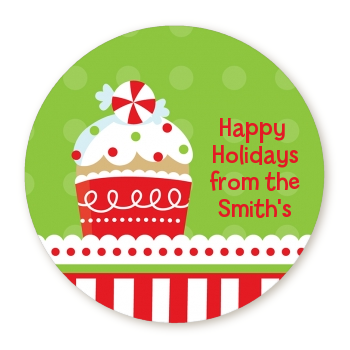 Christmas Cupcake - Round Personalized Christmas Sticker Labels