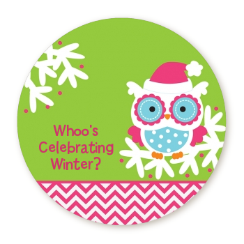 Winter Owl - Round Personalized Christmas Sticker Labels