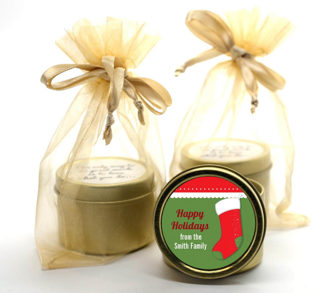 Christmas Stocking - Christmas Gold Tin Candle Favors