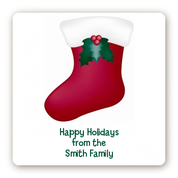 Christmas Stocking with Mistletoe - Square Personalized Christmas Sticker Labels