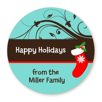 Christmas Tree and Stocking - Round Personalized Christmas Sticker Labels