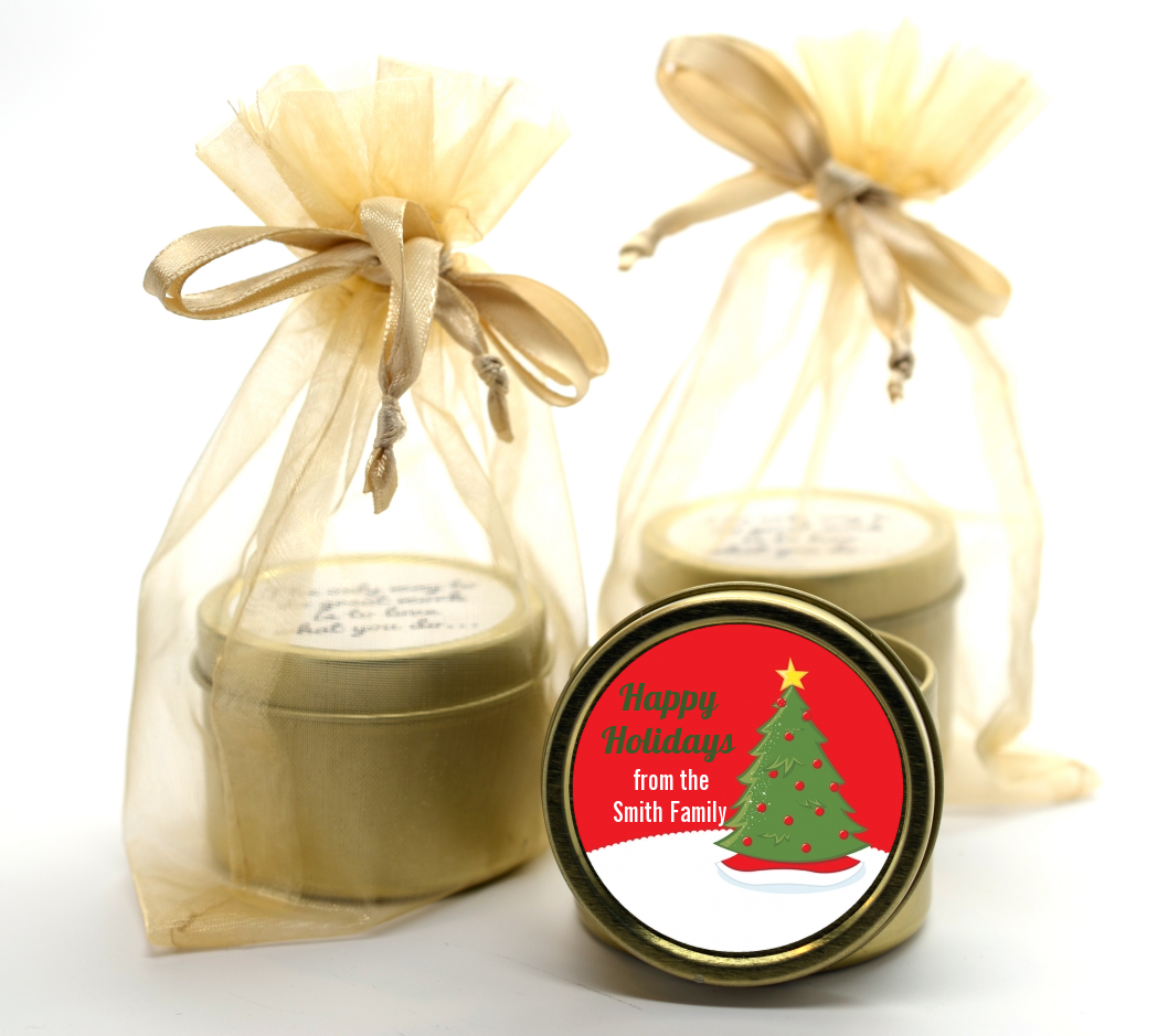 Christmas Tree - Christmas Gold Tin Candle Favors