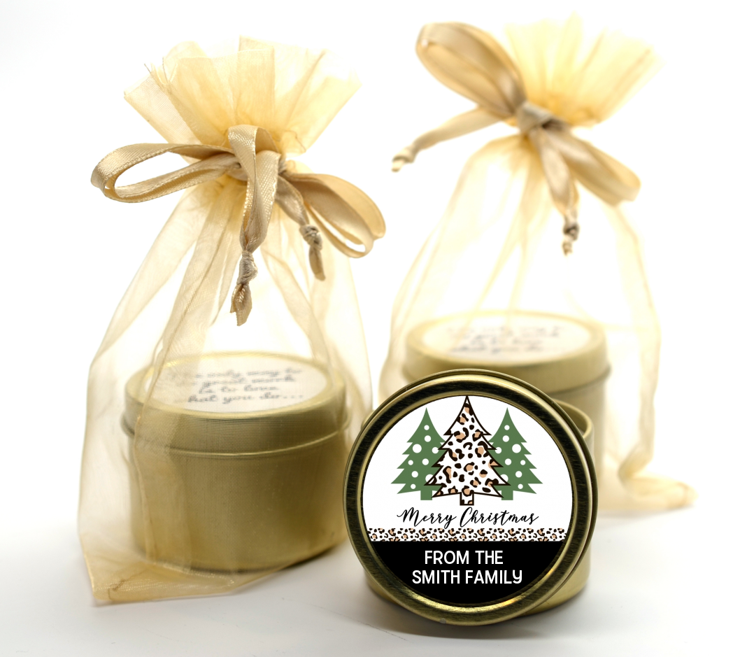 Christmas Tree Cheetah - Christmas Gold Tin Candle Favors