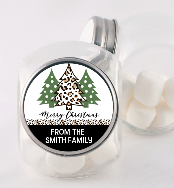 Christmas Tree Cheetah - Personalized Christmas Candy Jar