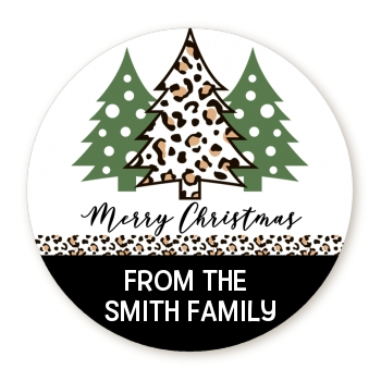 Christmas Tree Cheetah - Round Personalized Christmas Sticker Labels