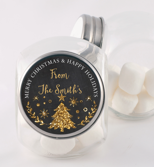 Christmas Tree Gold Glitter - Personalized Christmas Candy Jar