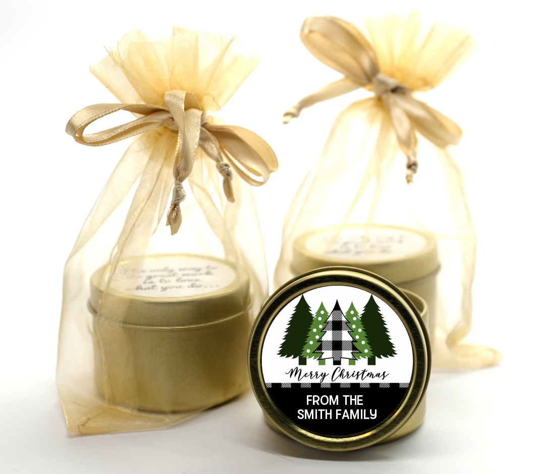 Christmas Tree Plaid - Christmas Gold Tin Candle Favors