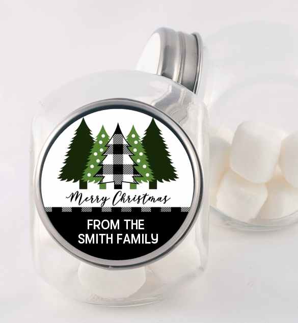 Christmas Tree Plaid - Personalized Christmas Candy Jar