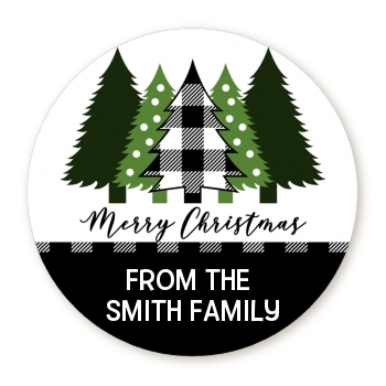 Christmas Tree Plaid - Round Personalized Christmas Sticker Labels