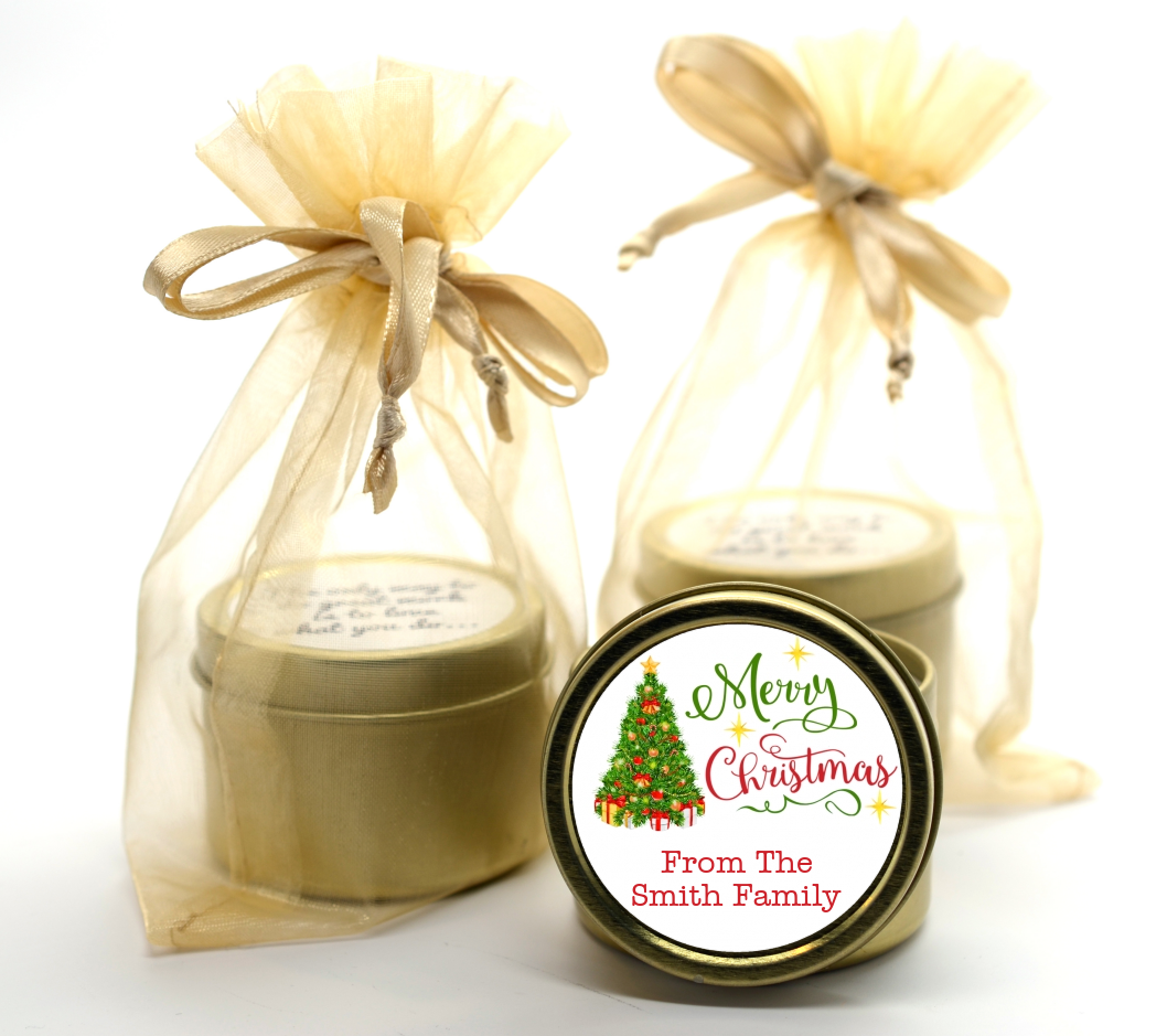 Christmas Tree Watercolor - Christmas Gold Tin Candle Favors