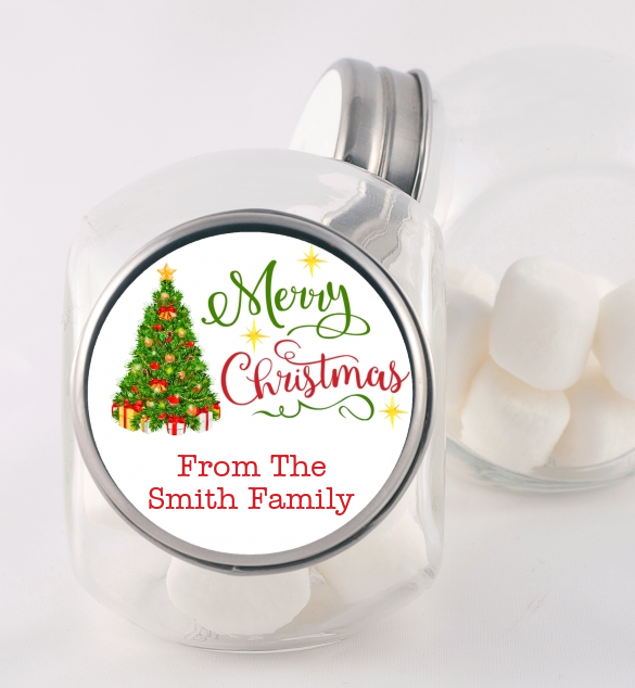 Christmas Tree Watercolor - Personalized Christmas Candy Jar