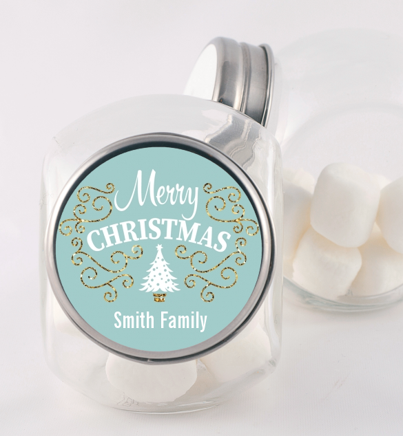Christmas Tree with Glitter Scrolls - Personalized Christmas Candy Jar