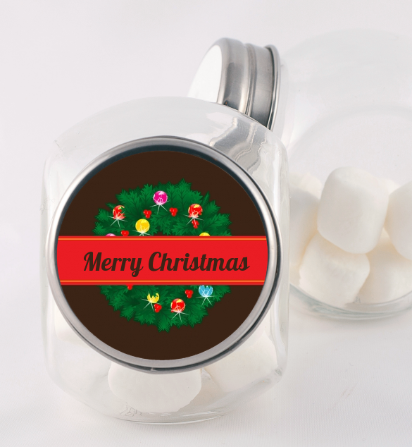 Christmas Wreath and Bells - Personalized Christmas Candy Jar