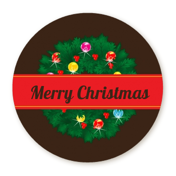 Christmas Wreath and Bells - Round Personalized Christmas Sticker Labels