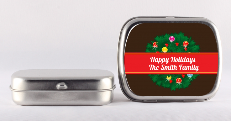 Christmas Wreath and Bells - Personalized Christmas Mint Tins