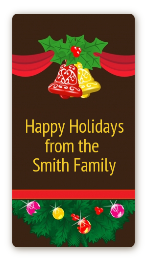 Christmas Wreath and Bells - Custom Rectangle Christmas Sticker/Labels