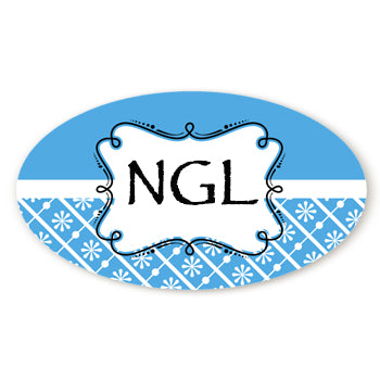 Modern Thatch Blue - Personalized Everyday Party Oval Sticker/Labels