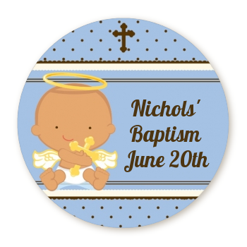 Angel Baby Boy Hispanic - Round Personalized Baptism / Christening Sticker Labels