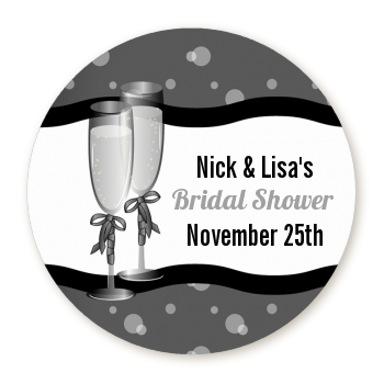 Champagne Glasses - Round Personalized Bridal Shower Sticker Labels
