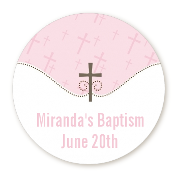 Cross Pink - Round Personalized Baptism / Christening Sticker Labels
