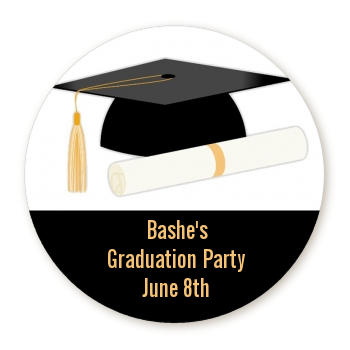 Graduation Cap - Round Personalized Graduation Party Sticker Labels