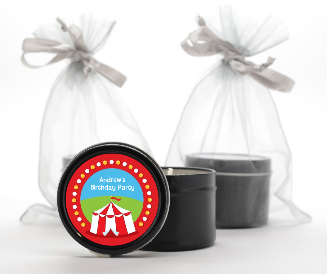 Circus Tent - Birthday Party Black Candle Tin Favors