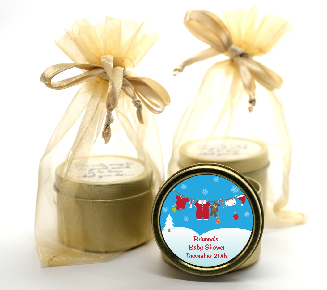 Clothesline Christmas - Baby Shower Gold Tin Candle Favors