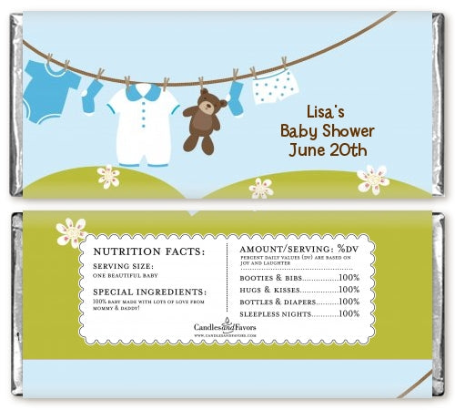 Clothesline It's A Boy - Personalized Baby Shower Candy Bar Wrappers
