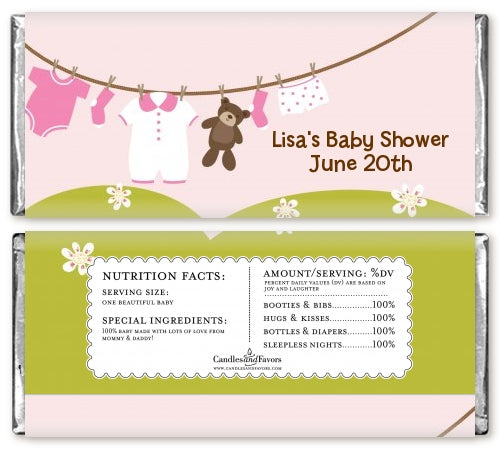 Clothesline It's A Girl - Personalized Baby Shower Candy Bar Wrappers
