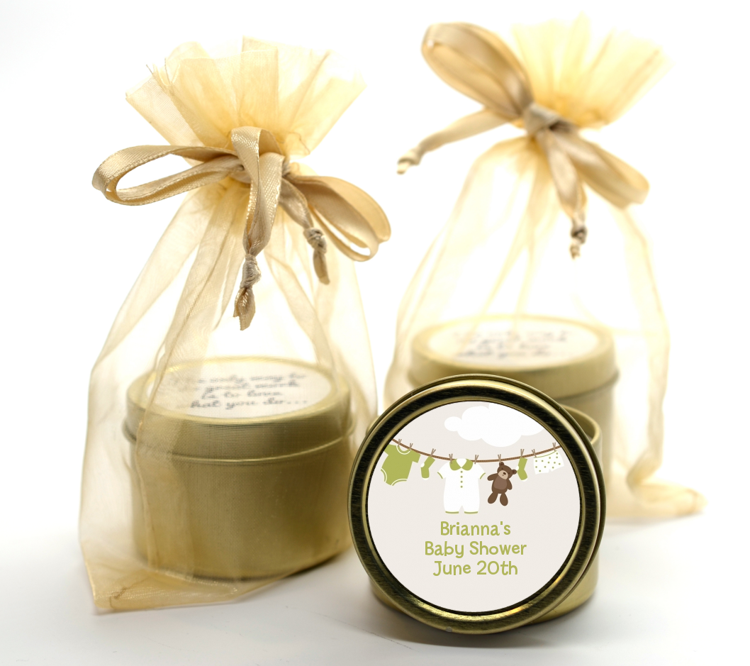 Clothesline It's A Baby - Baby Shower Gold Tin Candle Favors