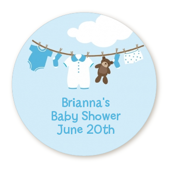 Clothesline It's A Boy - Round Personalized Baby Shower Sticker Labels