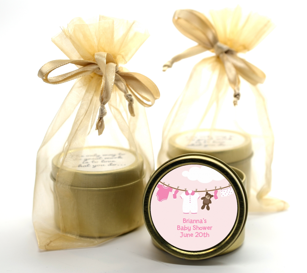 Clothesline It's A Girl - Baby Shower Gold Tin Candle Favors