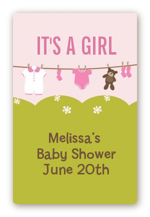 Clothesline It's A Girl - Custom Large Rectangle Baby Shower Sticker/Labels