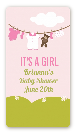 Clothesline It's A Girl - Custom Rectangle Baby Shower Sticker/Labels