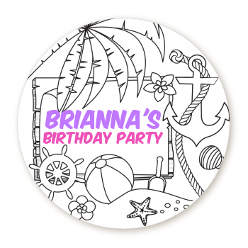 Color You Own - Beach Scene - Round Personalized Birthday Party Sticker Labels