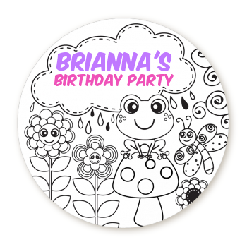 Color Your Own - Spring Garden - Round Personalized Birthday Party Sticker Labels