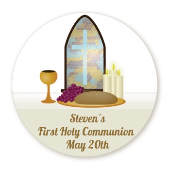 Communion Collage - Round Personalized Baptism / Christening Sticker Labels