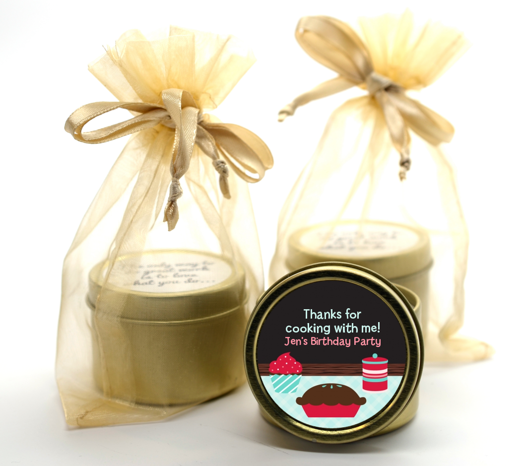 Cooking Class - Birthday Party Gold Tin Candle Favors