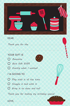 Cooking Class - Birthday Party Fill In Thank You Cards